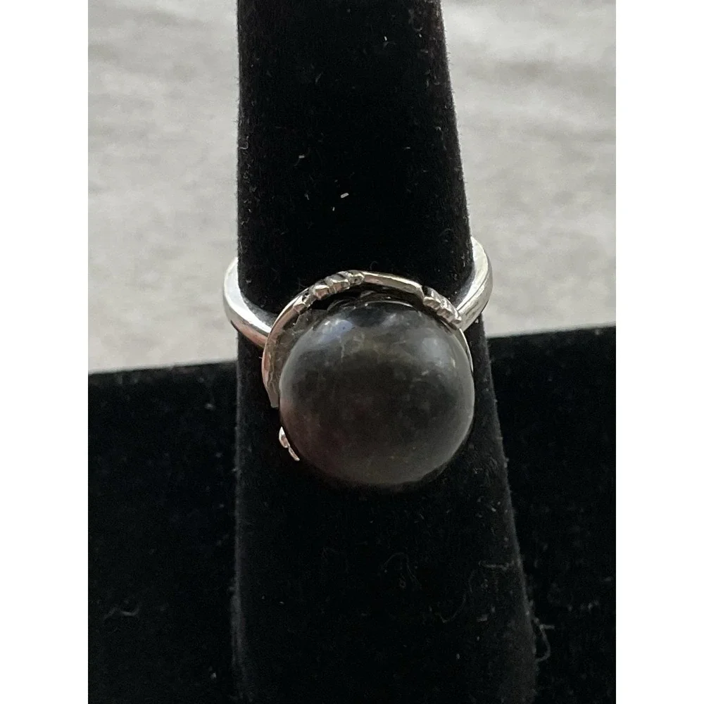 Vintage 925 Sterling Silver Black Pearl Ring Size 5.25 Estate Jewelry